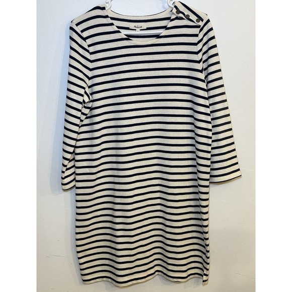 Madewell Striped Knit Dress NWT Blue Cream 3/4 Sleeve Size Medium - Picture 4 of 9